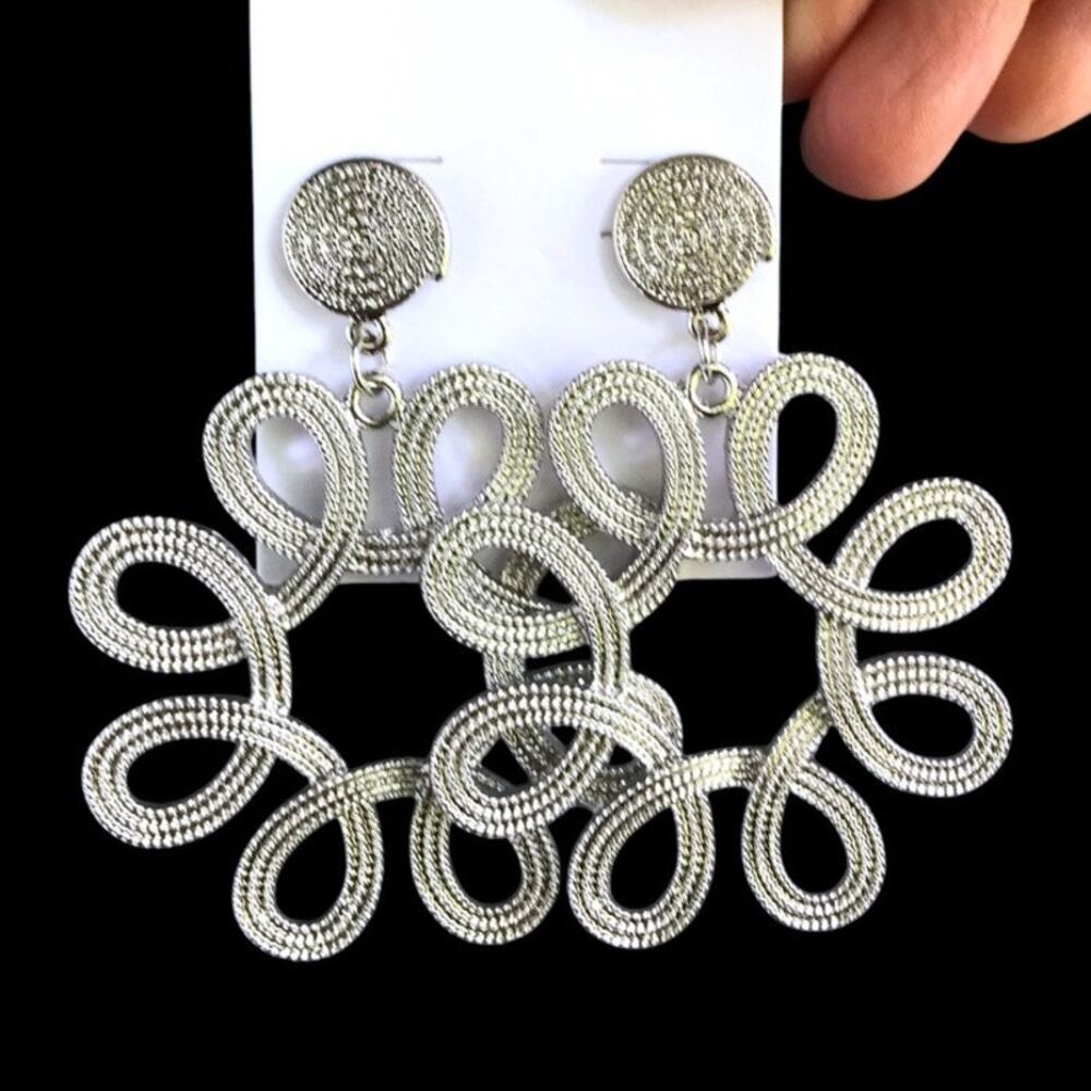 NEW textured silver tone Chinese knot statement earrings